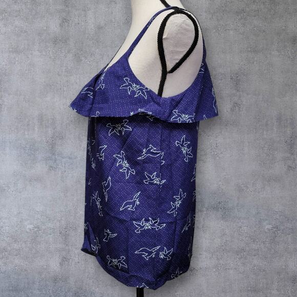 Forever 21 Bird Blouse Womens Sz‎ S Blue Polka Dot Ruffle Sleeveless Tank Top - Picture 3 of 6
